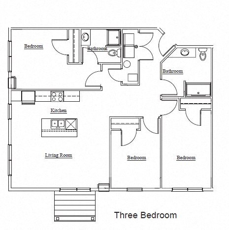 Floor plan for 3 beds, 2 baths, 1280 sqft